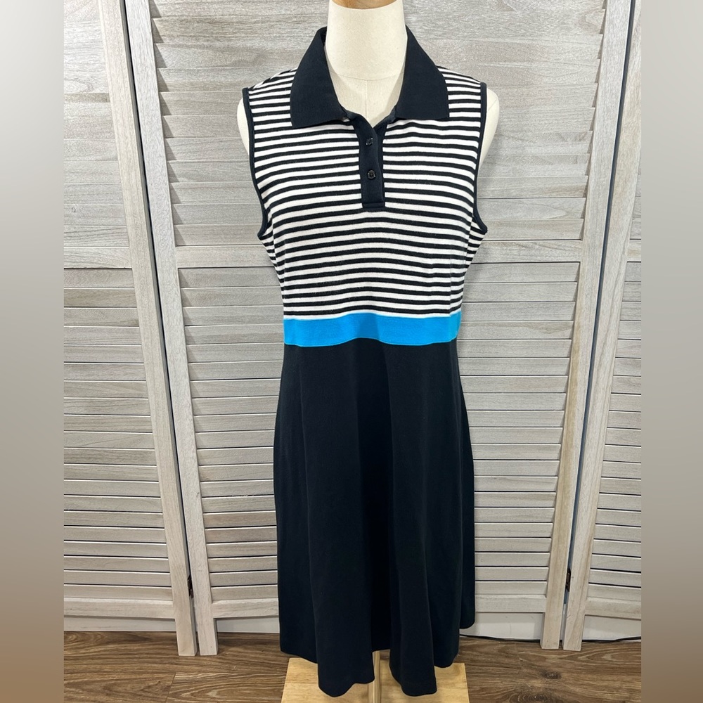 RONNI NICOLE Sleeveless Preppy Polo Shirt Dress Casual Striped-Large